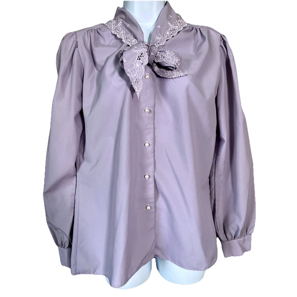 Laura Mae Womens Vtg Blouse‎ Size M Secretary Cottage Romantic Edwardian Dainty